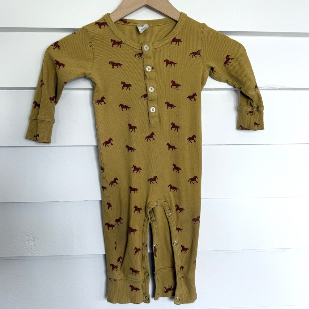 Kate Quinn Cotton Ribbed Horse Print Union Suit Button Up 18-24 Months